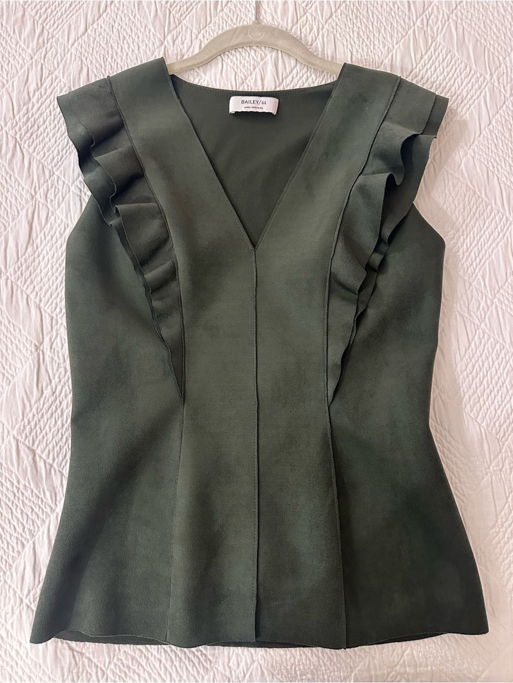 Bailey 44 Ruffled Faux Suede Top in Green